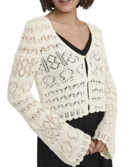 Cardigan écru uni pourvu d'une coupe droite et de manches longues