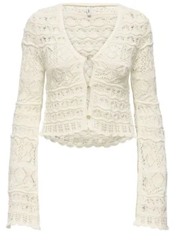Cardigan écru uni pourvu d'une coupe droite et de manches longues
