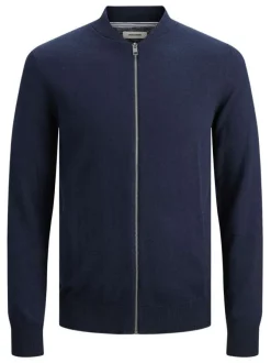 Cardigan Emil Knit Baseball zippé marine uni en coton mélangé col mao