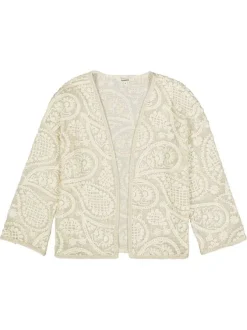 Cardigan en coton écru uni pourvu d'une coupe droite et de manches longues
