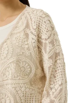 Cardigan en coton écru uni pourvu d'une coupe droite et de manches longues