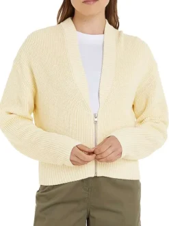 Cardigan en coton en transition écru avec une coupe relaxed et un col v