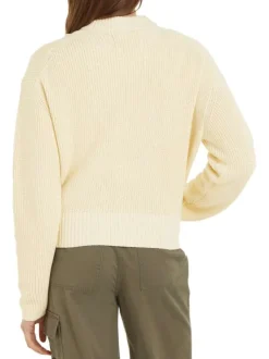 Cardigan en coton en transition écru avec une coupe relaxed et un col v