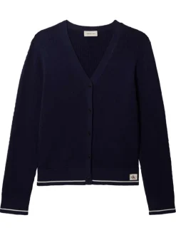 Cardigan en coton marine à coupe ajustée pourvu d'un col v profond