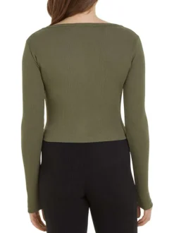 Cardigan en coton mélangé kaki avec un col v et une coupe près du corps