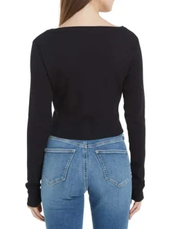 Cardigan en coton mélangé noir avec une coupe près du corps et un col v