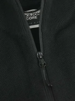 Cardigan en coton mélangé noir à coupe droite et à col montant et zippé
