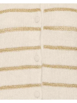 Cardigan en laine mélangée écru rayé avec une coupe droite et un col rond