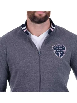 Cardigan gris chiné uni avec une coupe droite et un col montant