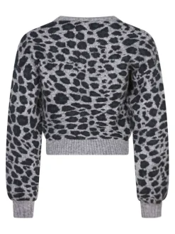 Cardigan gris léopard avec une coupe ajustée à col v et des boutons