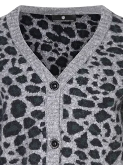 Cardigan gris léopard avec une coupe ajustée à col v et des boutons