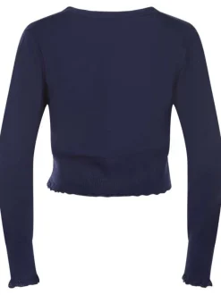 Cardigan marine uni avec une coupe cropped un col v et des manches longues