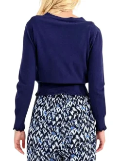Cardigan marine uni avec une coupe cropped un col v et des manches longues