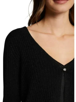 Cardigan noir côtelé à coupe droite col v et à manches longues