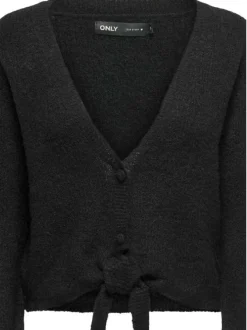 Cardigan noir uni avec une coupe droite à col v et des manches longues