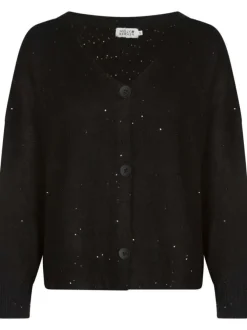 Cardigan noir uni à coupe droite col V et manches raglans
