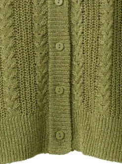 Cardigan olive uni pourvu d'une coupe droite et de manches longues
