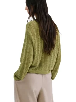 Cardigan olive uni pourvu d'une coupe droite et de manches longues