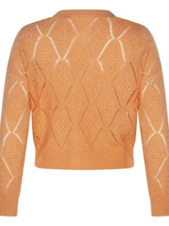 Cardigan pêche en maille ajourée à coupe droite col v et à manches longues