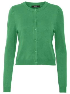 Cardigan vert uni à coupe droite col rond et à manches longues