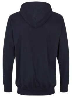 Cardigan zippé à capuche uni marine en coton et 2 poches latérales