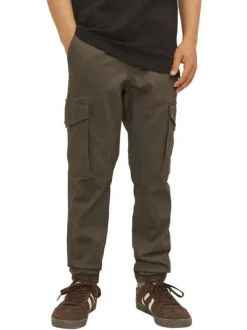 Cargo en coton biologique chocolat uni à coupe slim fit et à taille basse