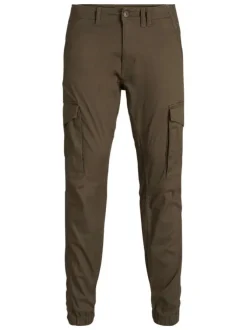 Cargo en coton biologique chocolat uni à coupe slim fit et à taille basse