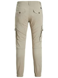 Cargo en coton biologique beige uni à coupe slim fit et à taille mi-haute