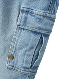 Cargo en coton bleu stone uni avec une coupe slim et une taille mi-haute