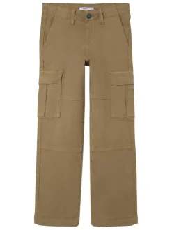 Cargo en coton camel uni avec une coupe regular fit et une taille basse
