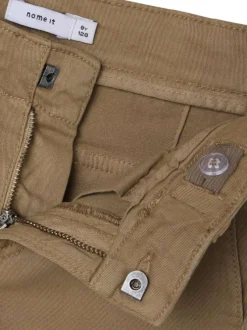 Cargo en coton camel uni avec une coupe regular fit et une taille basse