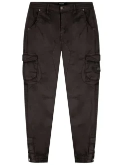 Cargo en coton gris anthracite uni à coupe slim et à taille intermédiaire