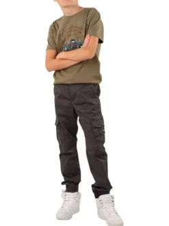 Cargo en coton gris anthracite uni à coupe slim et à taille intermédiaire