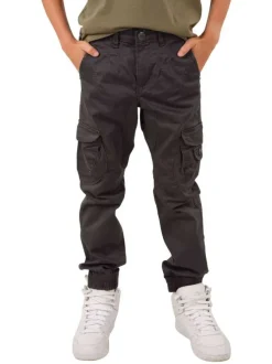 Cargo en coton gris anthracite uni à coupe slim et à taille intermédiaire