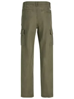 Cargo en coton kaki uni à coupe regular fit et à taille mi-haute