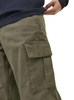 Cargo en coton kaki uni à coupe regular fit et à taille mi-haute