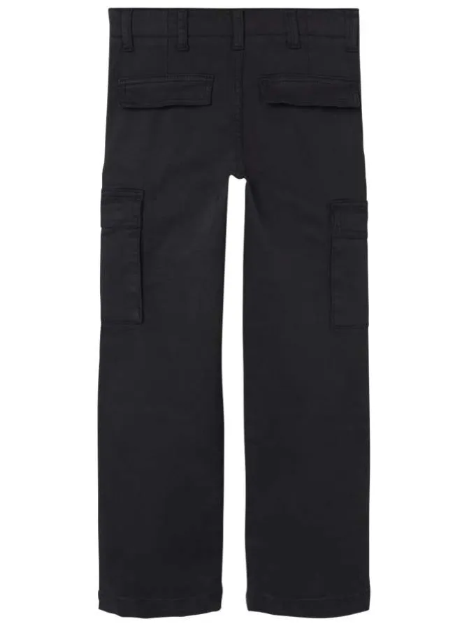 Cargo en coton noir uni avec une coupe regular fit et une taille basse