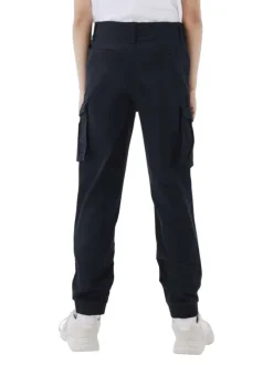 Cargo en coton noir uni avec une coupe slim élastiquée aux ourlets et 6 poches