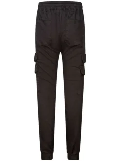 Cargo noir uni à coupe slim avec taille élastiquée et 2 poches à rabat