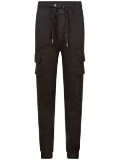 Cargo noir uni à coupe slim avec taille élastiquée et 2 poches à rabat