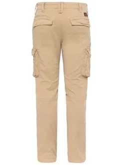 Cargo en coton beige uni avec une coupe slim fit et des poches à rabat