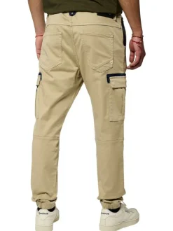 Cargo en coton beige uni à coupe regular fit avec un cordon à nouer à la taille