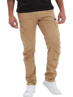 Cargo en coton beige uni à coupe regular fit et à poches à rabat sur les côtés