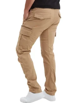 Cargo en coton beige uni à coupe regular fit et à poches à rabat sur les côtés
