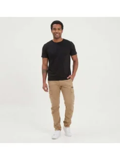 Cargo en coton beige uni à coupe regular fit et à poches à rabat sur les côtés