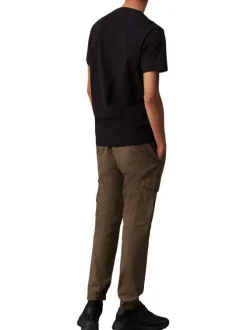 Cargo en coton kaki uni avec une coupe droite et plusieurs poches