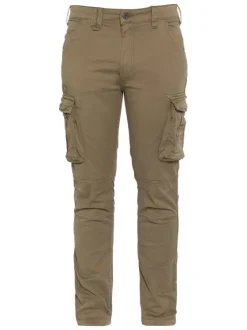 Cargo en coton kaki uni avec une coupe slim fit et des poches à rabat