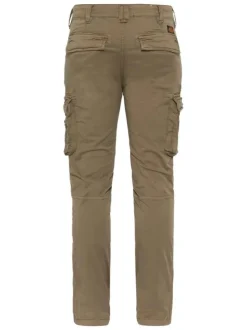 Cargo en coton kaki uni avec une coupe slim fit et des poches à rabat