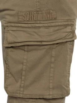 Cargo en coton kaki uni avec une coupe slim fit et des poches à rabat