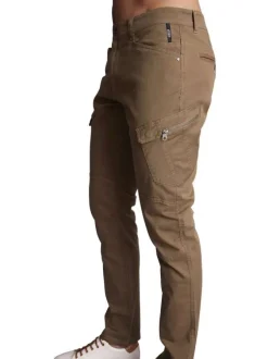 Cargo en coton kaki uni à coupe slim fit avec des passants à la taille